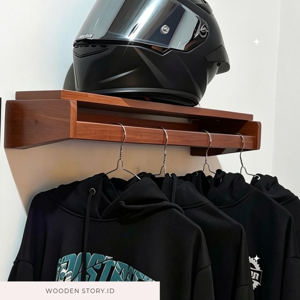 rak ambalan+rak baju minimalis warna kayu solid