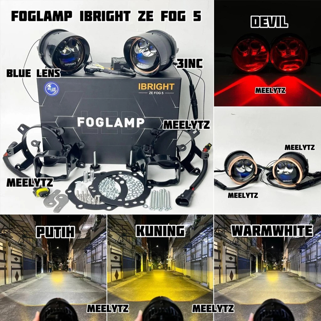 LAMPU FOGLAMP BILED MOBIL 3 INCH IBRIGHT ZE FOG 5 - Foglamp 3inc Blue Lens universal 40 WATT BILED