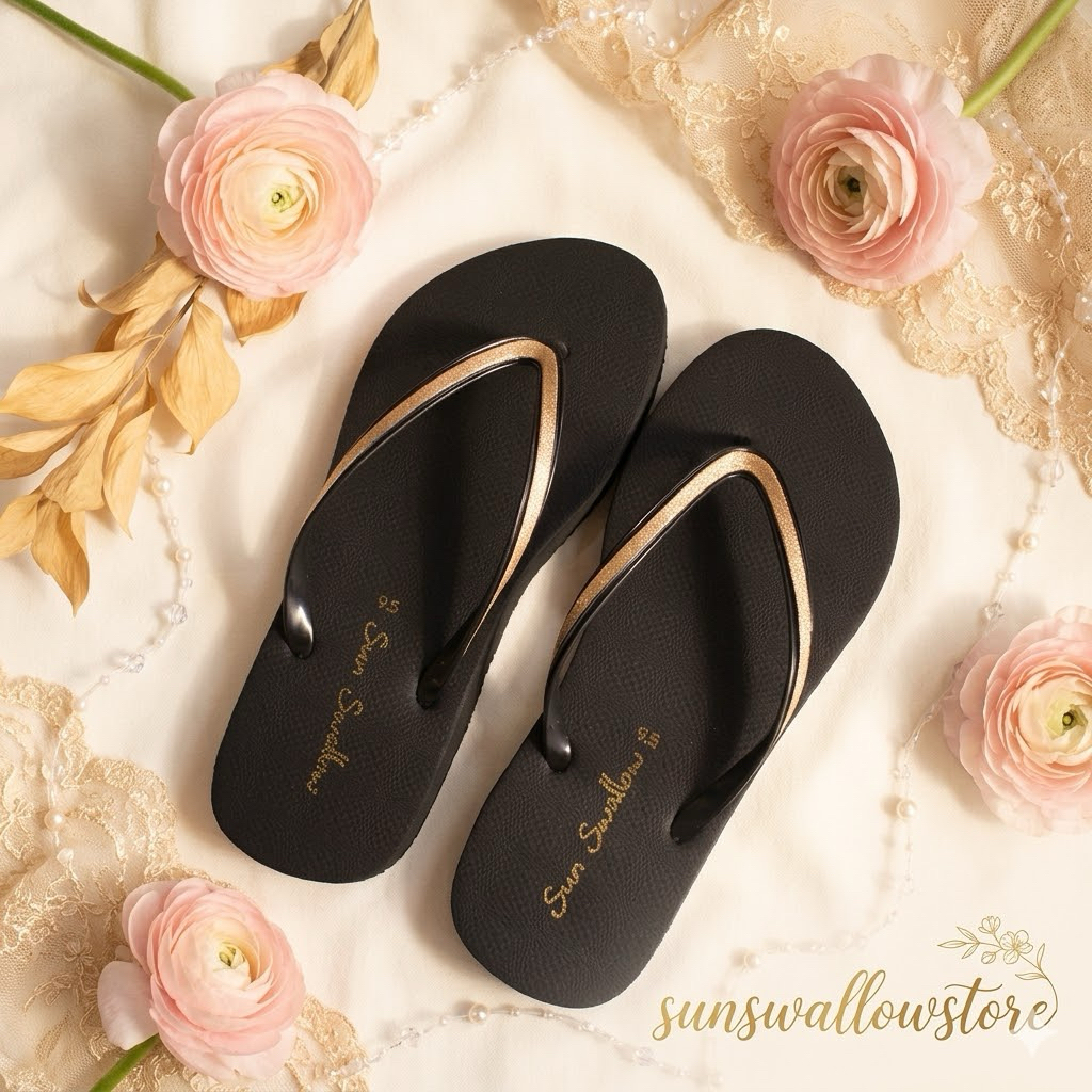 Sandal Sun Swallow Crystal Gold Black Series