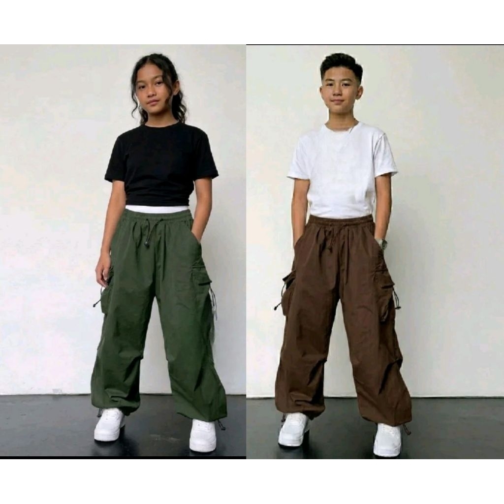 Terbaru Celana Cargo Anak Tanggung Usia 7-13 Tahun Cowok Cewek Highwais Loose Pant Kids Fashion Pant