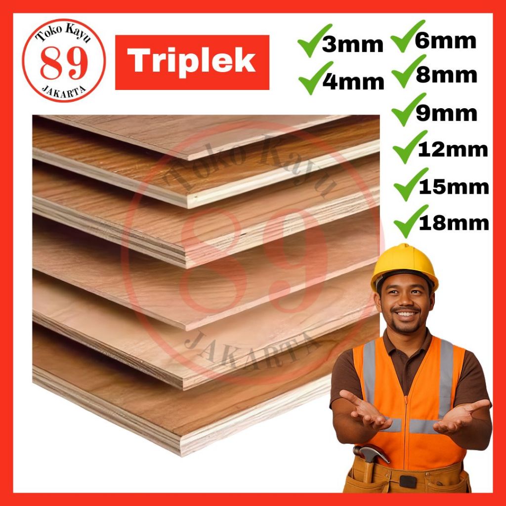 Triplek Lembaran 3mm 4mm 6mm 8mm 9mm 12mm 15mm 18mm | Triplek Papan Multiplek 122x244cm