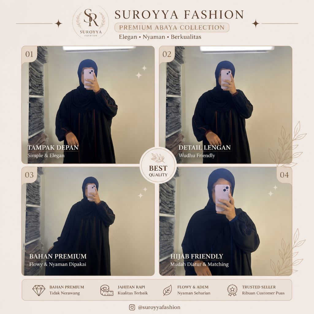 Kaftan Hitam Polos Premium Jumbo LD150 Busui Friendly Gamis Wanita Elegan