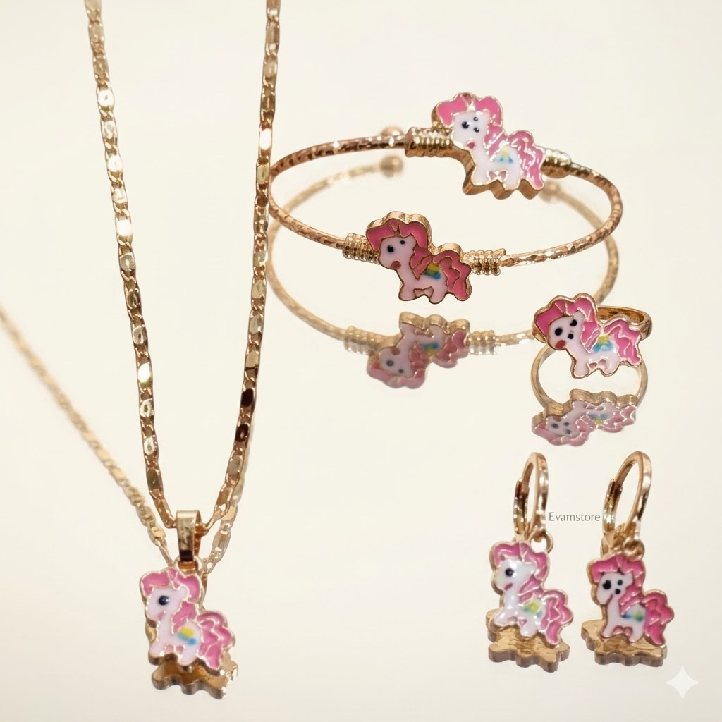 Perhiasan Anak Satu Set Perhiasan Anak Unicorn Titanium Set Kalung Cincin Anak
