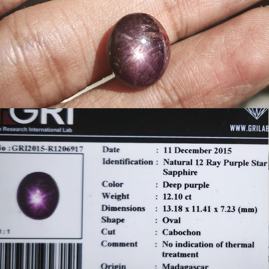 Natural Ruby 12 star 12 ct  NTE  NO HEAT memo GRI