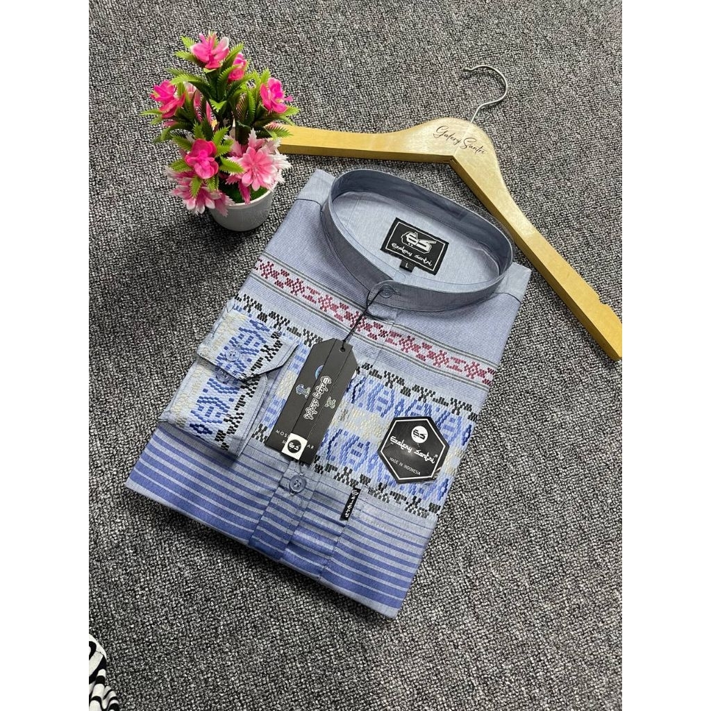 KEMEJA KOKO - KEMKO MOTIF SALUR - KATUN MADINAH SONGKET BISA CUSTOM SERAGAM