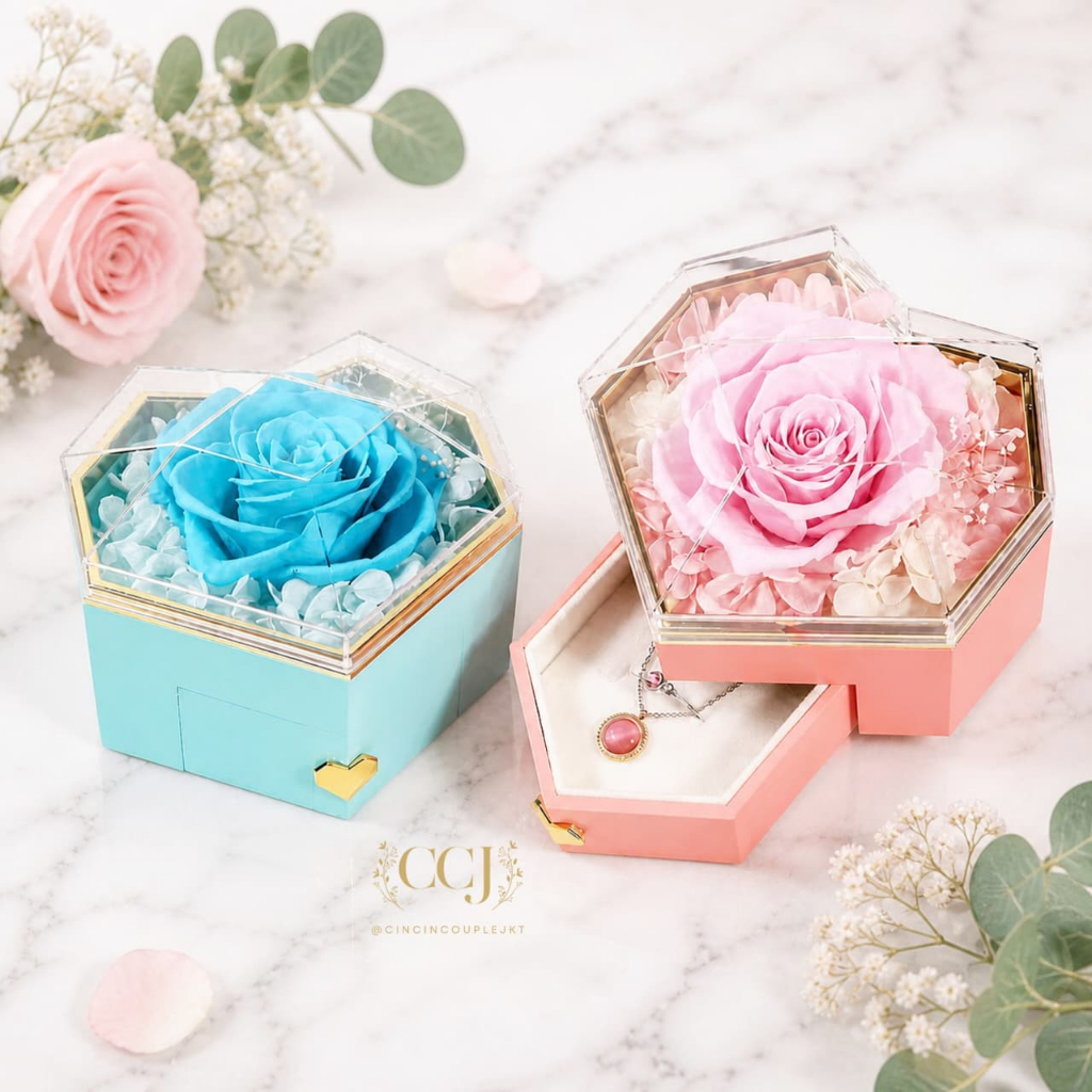 LOVE PROMISE BOX - HIDDEN JEWELRY / BOX CINCIN NIKAH LAMARAN TEMPAT KOTAK BUNGA MAWAR DIPUTAR HADIAH