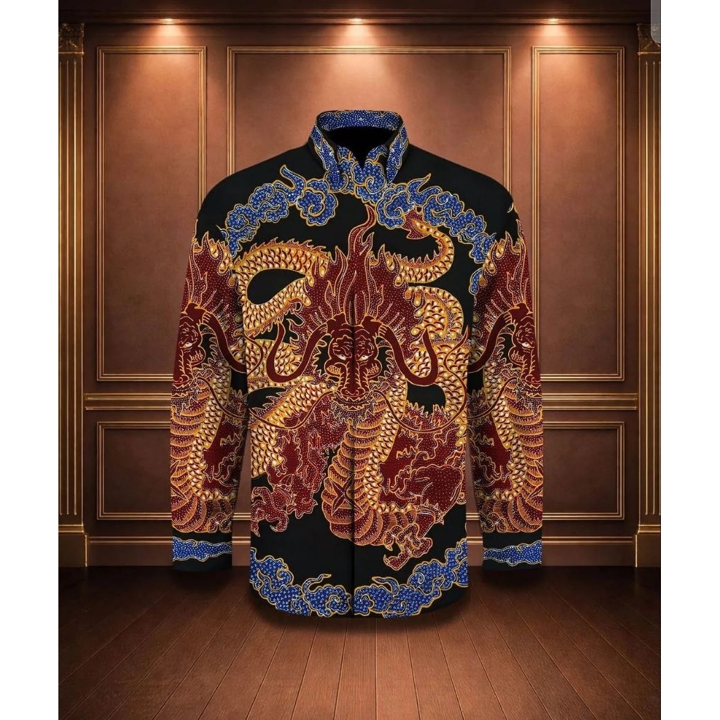 kain batik tulis pria bahan katun motif naga