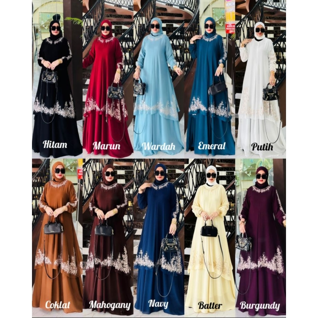 Zifa Fashion || Cod || Jasmin Dress Malaysia || Gamis Set Hijab Segi4 Terbaru || Gamis Kurung Cruty 