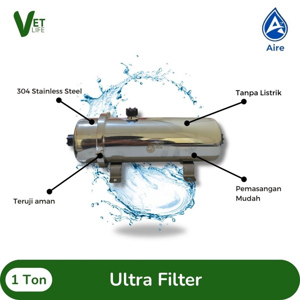 Ultra Filter Aire Kapasitas Besar Penyaring Air Menyaring Bakteri dan Virus 0,01 Mikron Filter 1 Ton
