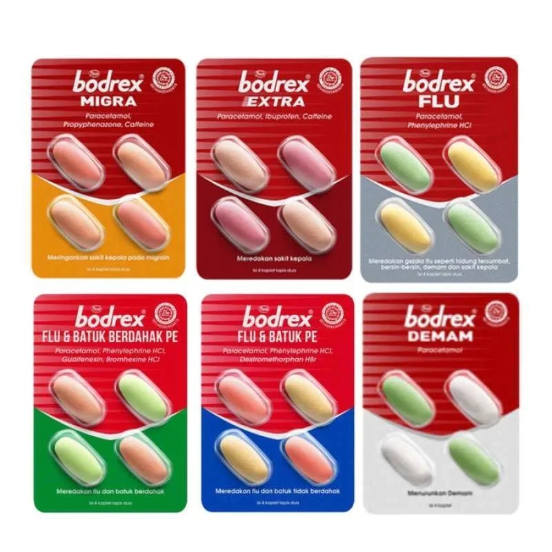 Bodrex Strip isi 4 Tablet - Bodrex Extra Bodrex Migra Bodrex Flu Batuk PE Bodrex Flu Batuk Berdahak