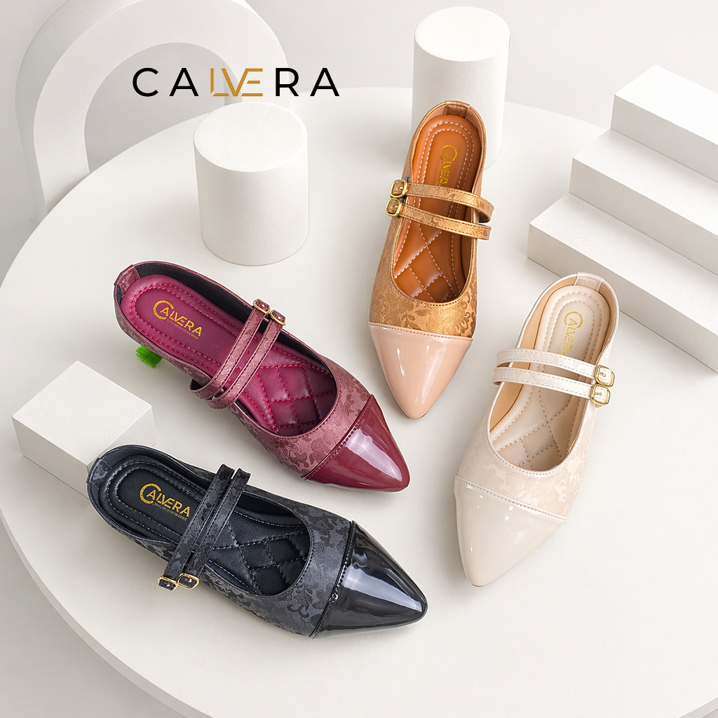 CALVERA Flatshoes KIRANA Sepatu Formal Wanita Sandal Flat Kantoran Kekinian Slip On Cewek Bahan PU L