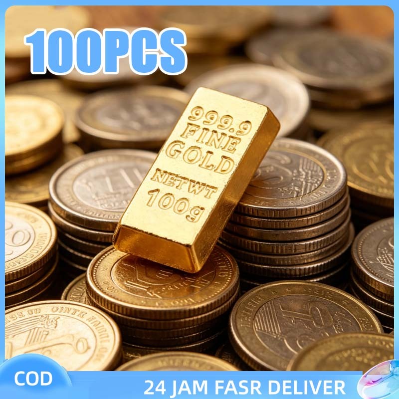 100pcs Emas Maianan Tekstur Bening Mainan Emas Batangan Emas Batang Palsu