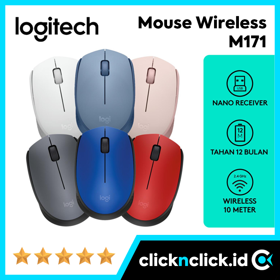 LOGITECH M171 - Mouse Wireless 2.4G USB Nano Receiver Dongle Komputer PC Laptop MacBook Windows Offi
