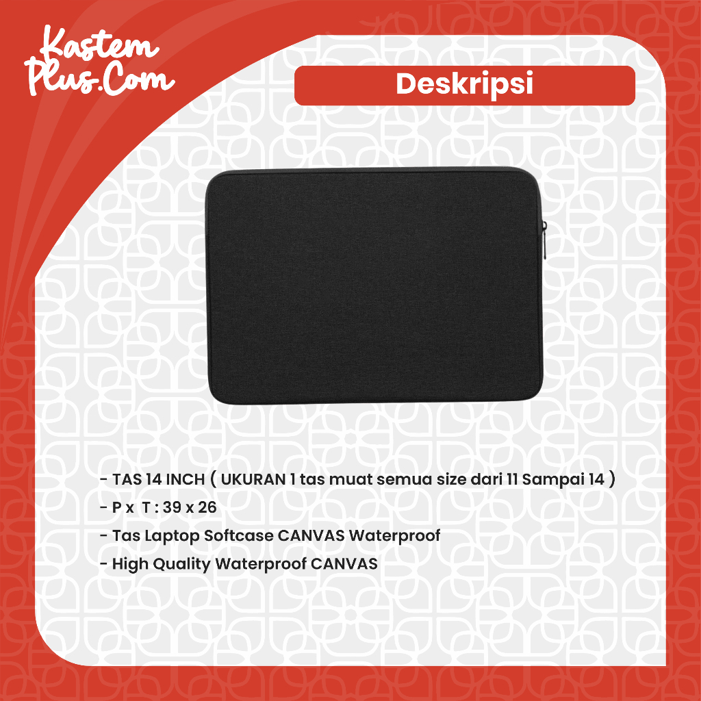Tas Laptop 14 Inch Custom Nama Logo Sablon Tas Laptop Casual Souvenir Merchandise Custom