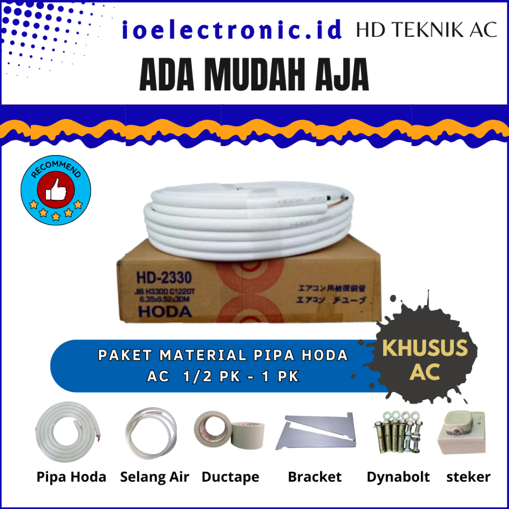 PIPA HODA PAKET MATERIAL AC BARU 1/2 PK - 1 PK LENGKAP