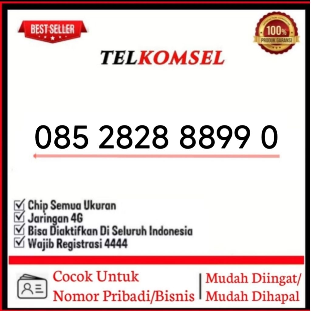 nomor cantik simpati Telkomsel 2828 8899 0