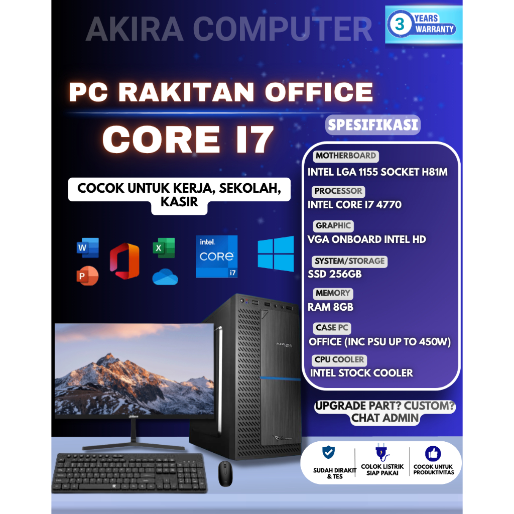 PC Rakitan Core i3 i5 i7 GEN 4 Paket Office Lengkap CPU Intel Admin Online Shop Editing Desain