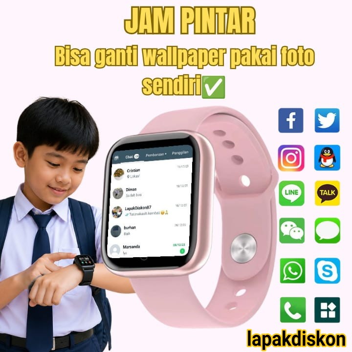 Jam Tangan Pintar HP Android Smartwatch Anak Pria Wanita Dewasa Notif Whatsapp Telephone Panggilan P