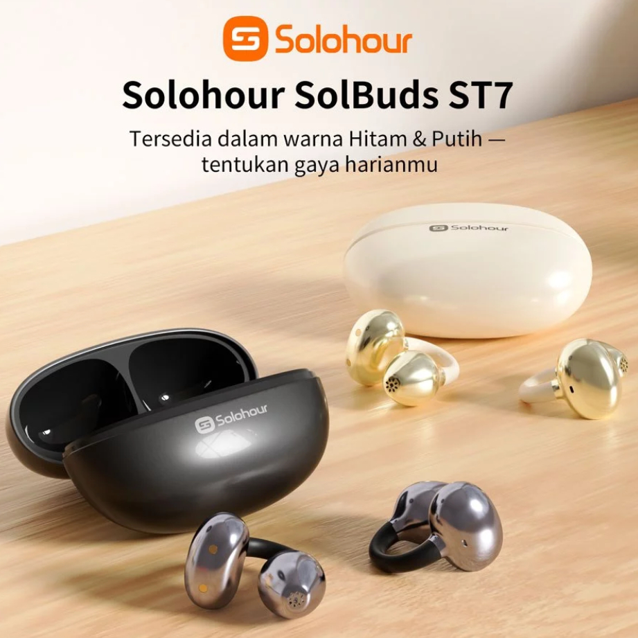 Solohour ST7 Earphone Wireless Stereo 13MM Bass 4 Mic AI ENC Clip TWS IPX4 & 25H OWS Bluetooth 6.0 (