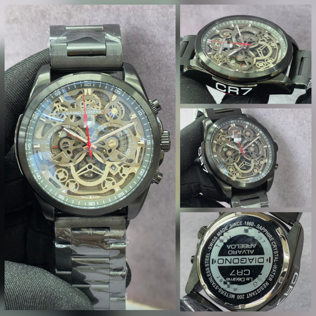 New Jam tangan Pria tag her CR7 Grand Carrera chronograph skeleton chronograph 40MM Steel