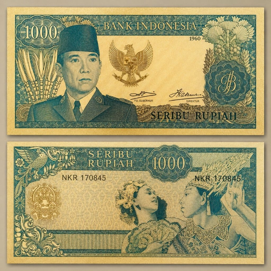 Uang 1000 Soekarno Gold Foil Tahun 1960