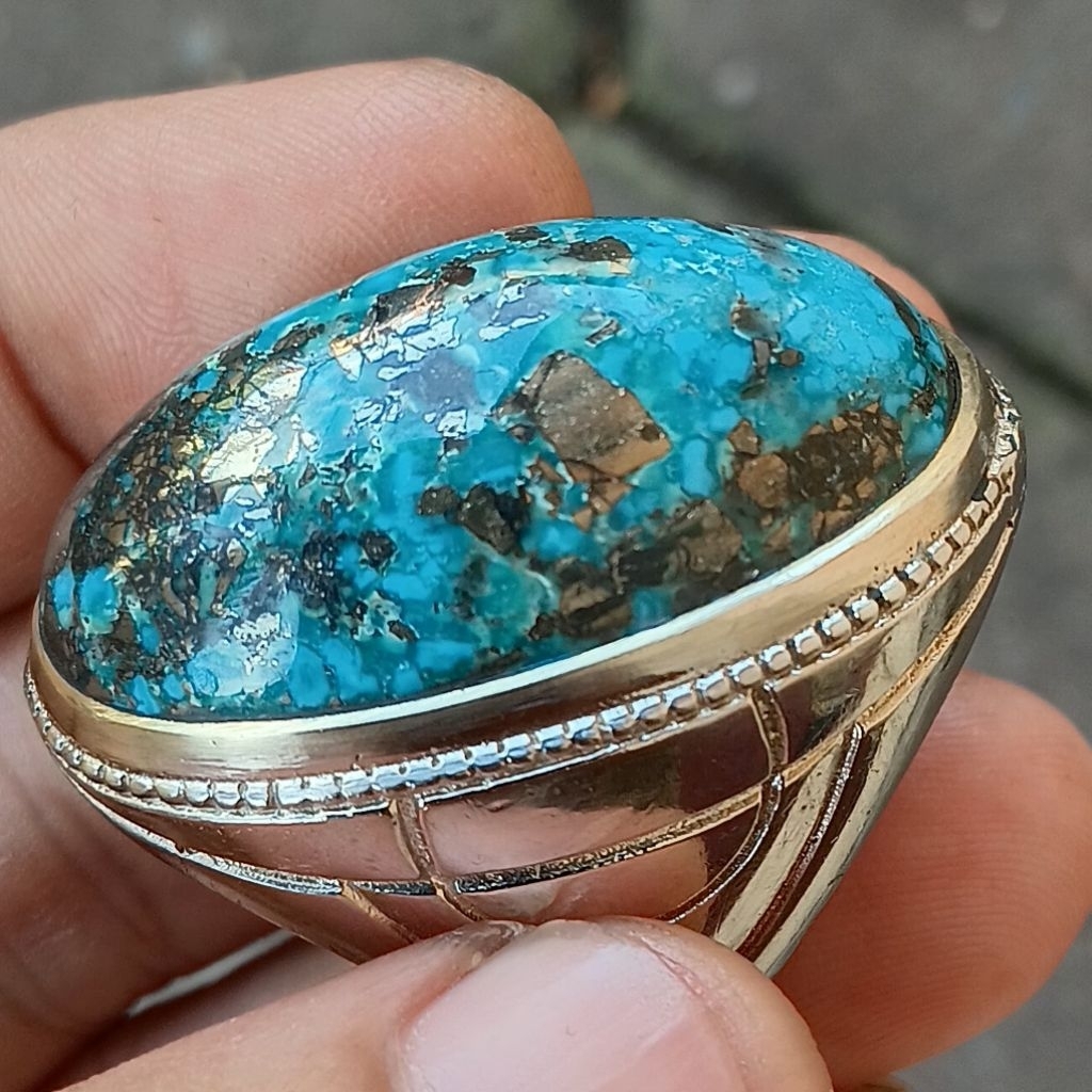NATURAL BATU PIRUS BIRU PERSIA PYRITE BADAR PERAK JUMBO