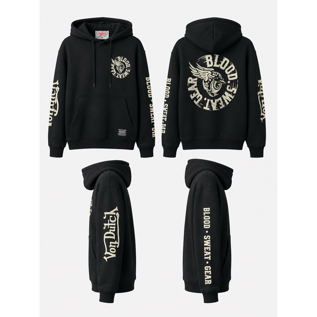 Hoodie Von Dutch Black Original Streetwear Blood Sweat Gear Unisex