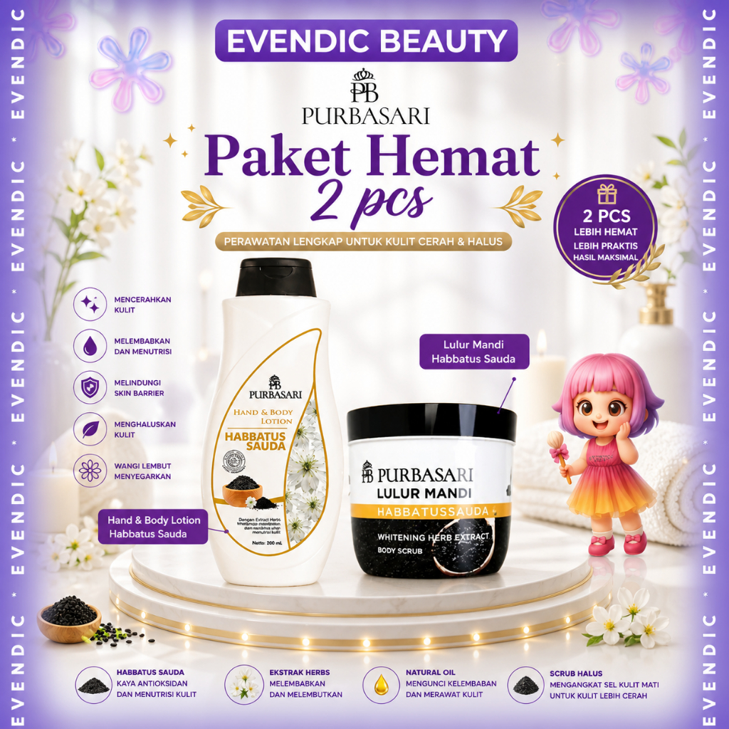 READY PAKET BUNDLE PURBASARI BODY LOTION & BODY LULUR HABBATUSSAUDA ISI 2PCS  | 100 ML  & 200 ML |