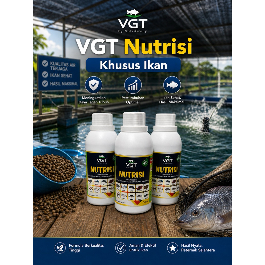 ORIGINAL VGT nutrisi ikan perikanan vitamin probiotik pertumbuhan pembibitan pendederan pembesaran l
