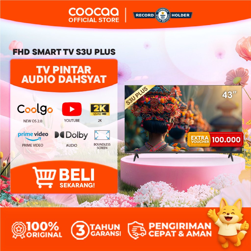 [NEW]COOCAA 43 inch S3U PLUS - Coolita 3.0 - Smart TV - Youtube/ Prime Video - Dolby Audio (COOCAA 4