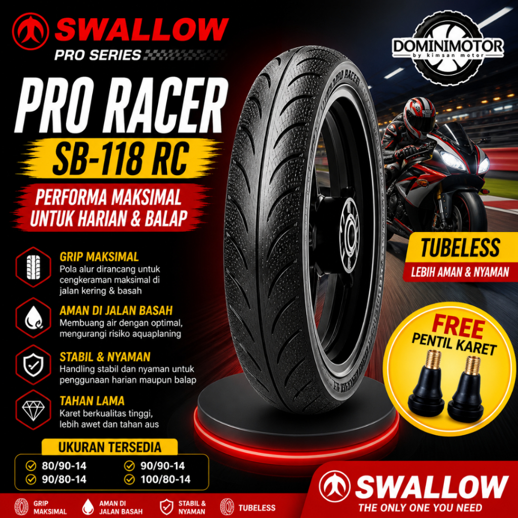 SWALLOW Pro Racer Ban Motor Ring 14 90/80 100/80 Ban Ring 14 Tubeless Ban Motor