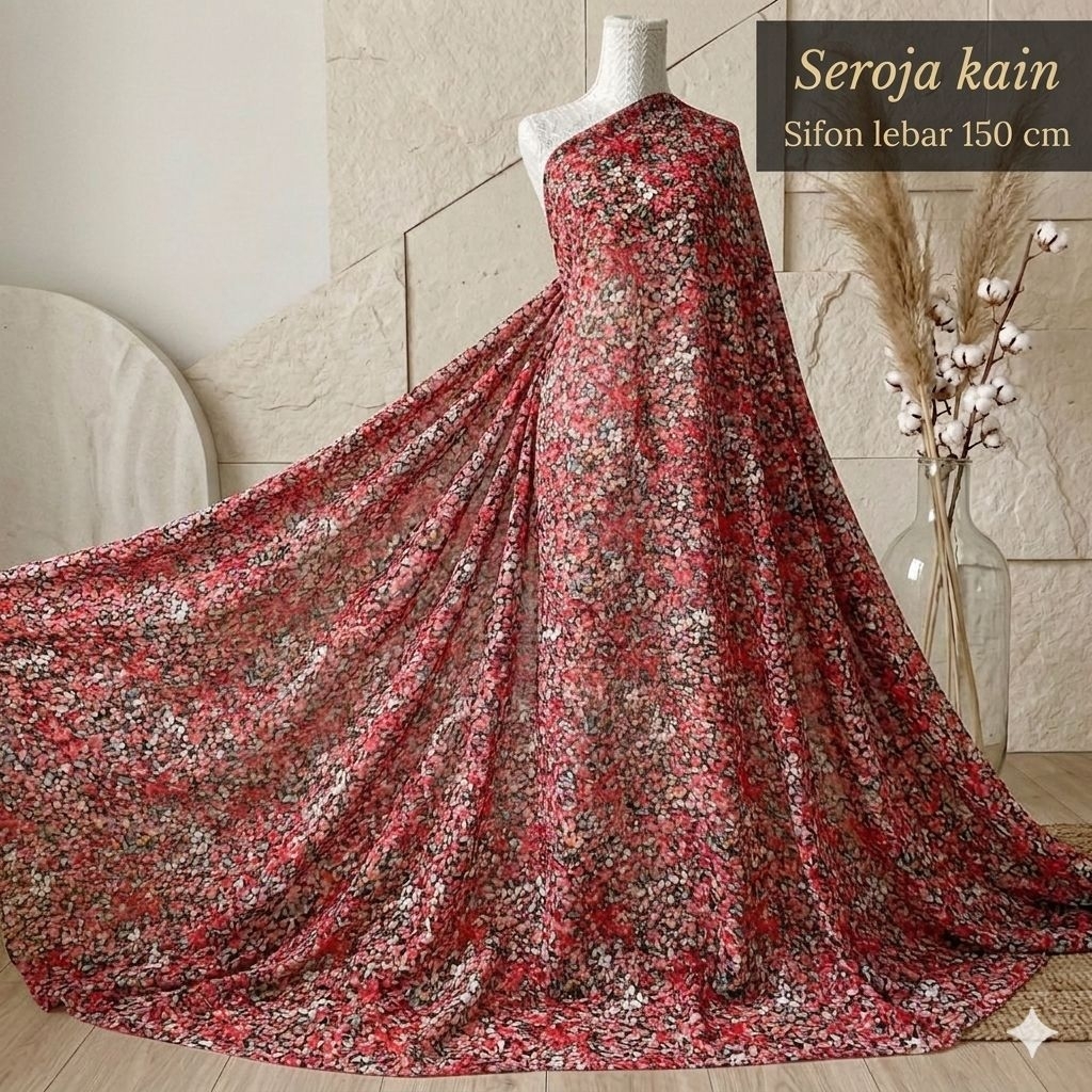 Kain Sifon Ceruti Motif Bunga Elegan – Bahan Flowly, Adem & Jatuh, Cocok untuk Gamis & Hijab