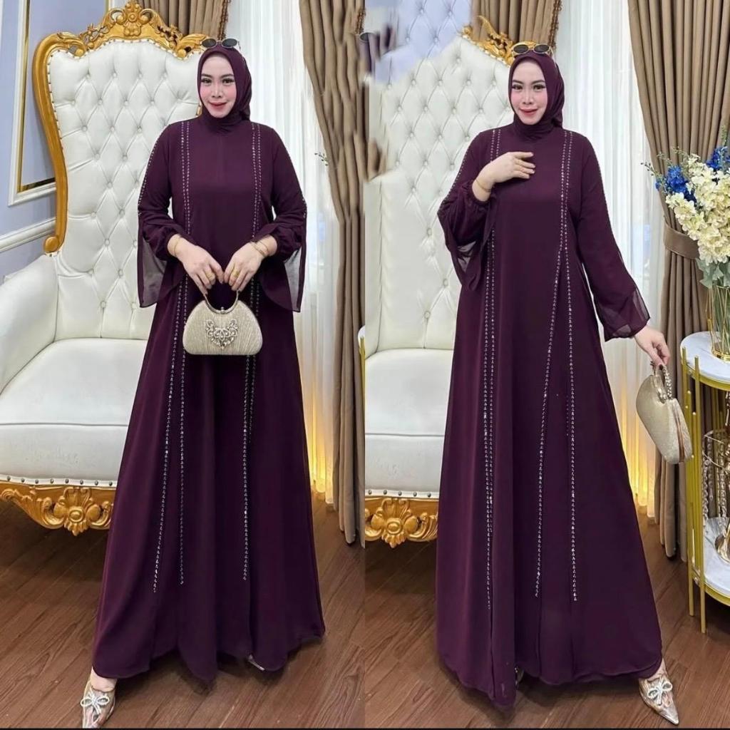 Sahara Luna Abaya Dress Motif Swarofsky Bahan Ceruty Babydoll + Furing Gamis Fashionable Kekinian.