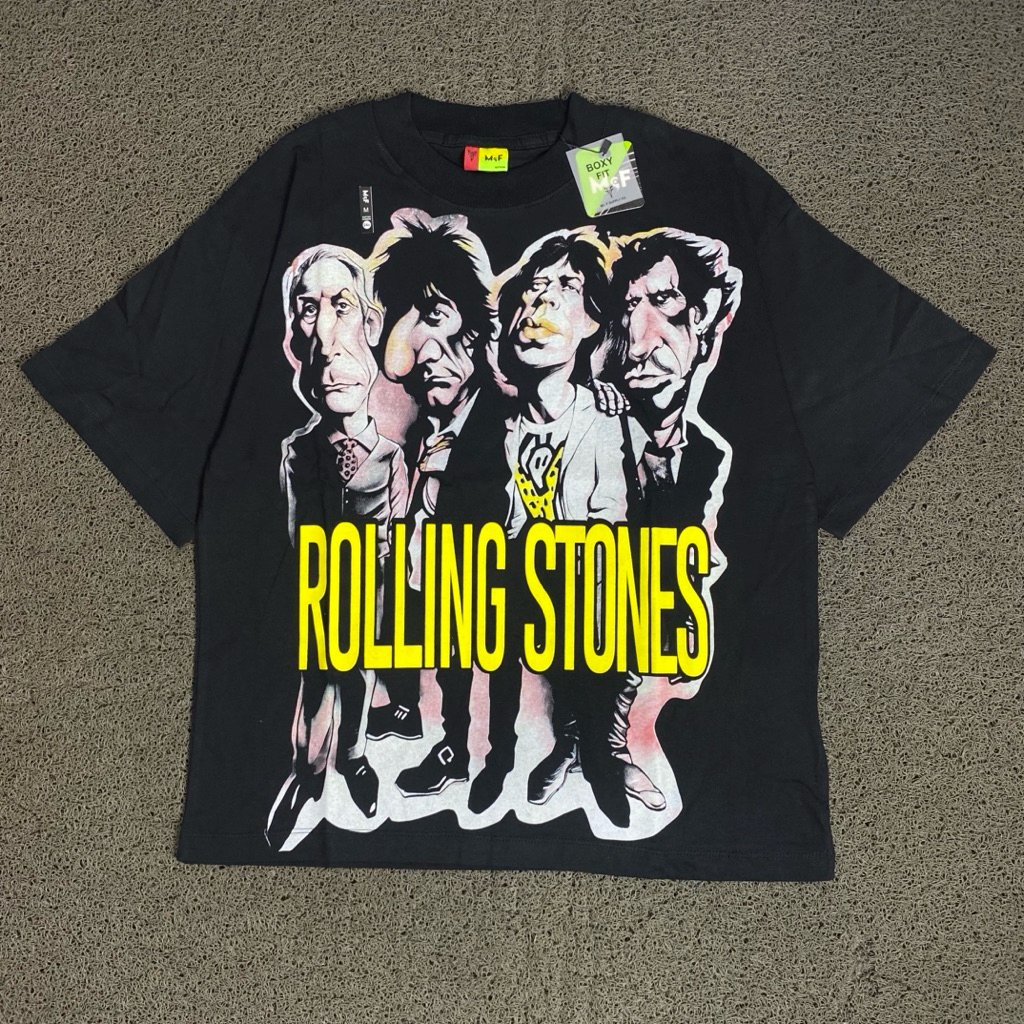 Kaos lengan pendek dengan pola oversize boxy fit Rolling Stones