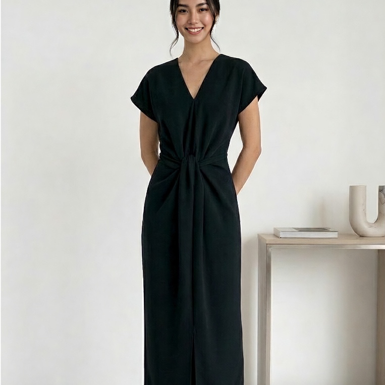 YUANITA Korean Kaftan Maxi Long Dress Pesta Kondangan Scuba Premium Mewah Elegan