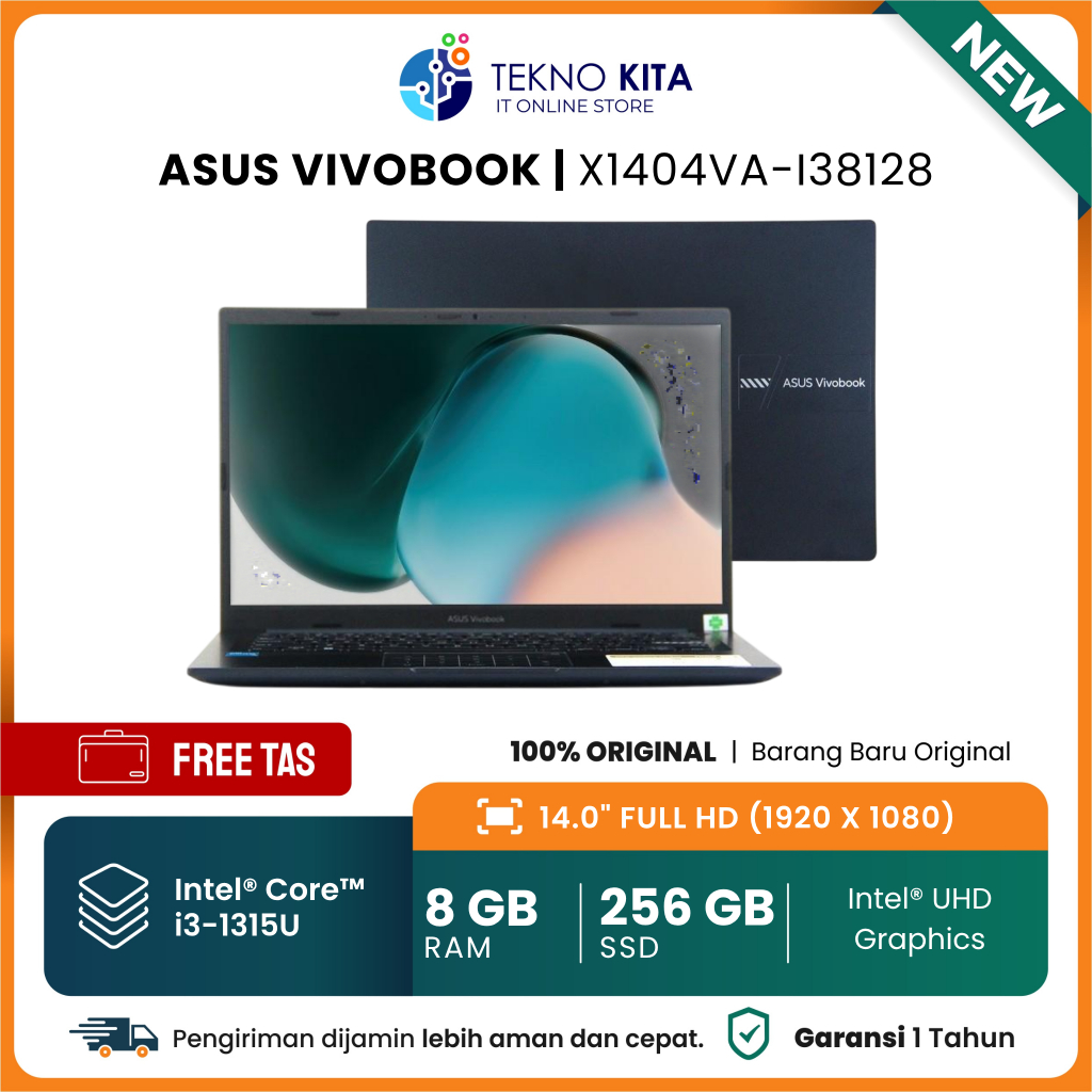 Laptop Asus Core i3 Gen 13 Terbaru - RAM 24GB - SSD 256GB - With Asus Numpad - 14" FHD - Quiet Blue 