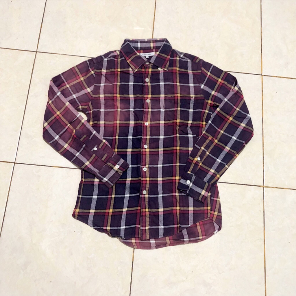 Global work flanel shirt kemeja lengan panjang ungu
