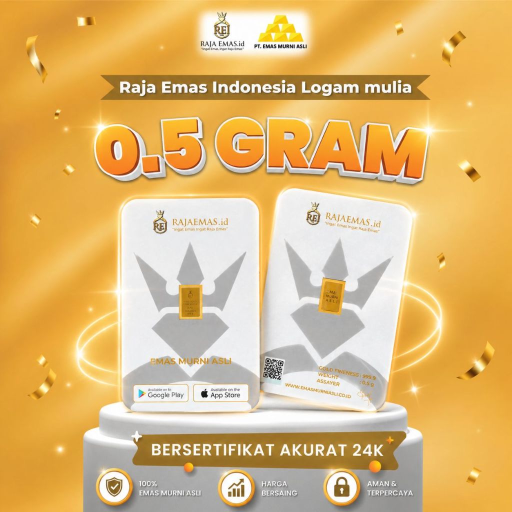 Emas Murni Asli Logam Mulia 0,5 Gram Emas Batangan 24K Bersertifikat