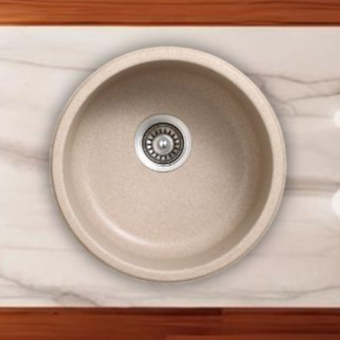 Wastafel Granite Bulat Zehn+ 43x19cm Krem 8330 - Round Granite Sink Cream [INCLUDE PACKING KAYU]