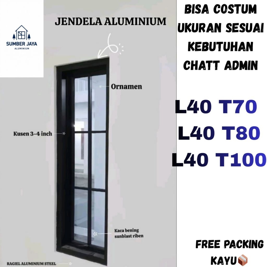 Kusen Jendela 1Daun aluminium Dacon 3inch+Ornamen SUMBER JAYA ALUMINIUM| BOGOR