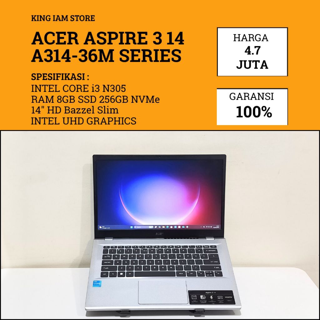 ACER ASPIRE 3 14 A314-36M INTEL CORE i3 RAM 8GB SSD 256GB NVMe