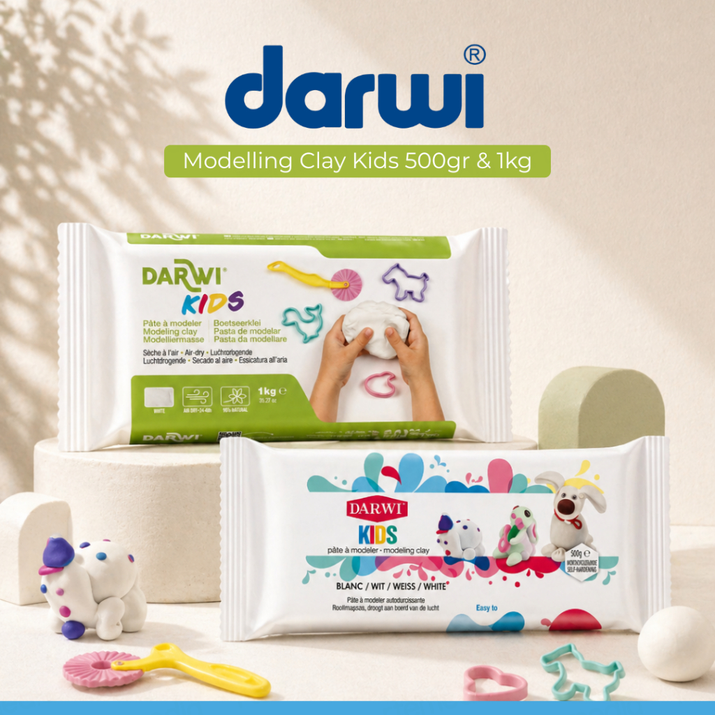 Darwi Kids Air Dry Modelling Clay 500gr/1kg | Soft Modeling Clay for Kids | Clay Anak Lembut Tanpa O