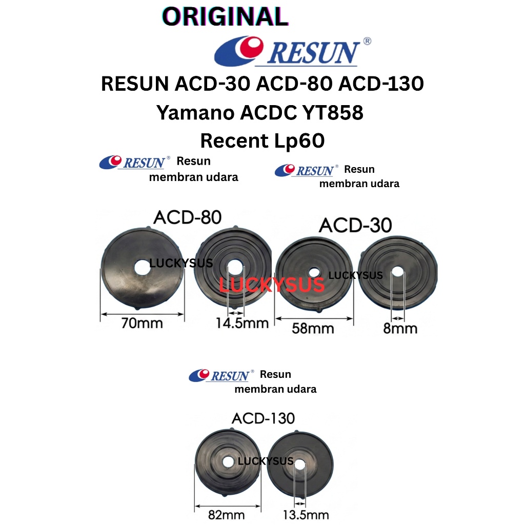 Luckysus Resun  Original Membran ACD30 ACD80 ACD130 Yamano Acdc YT858  Recent Lp60 Karet Aerator Mem