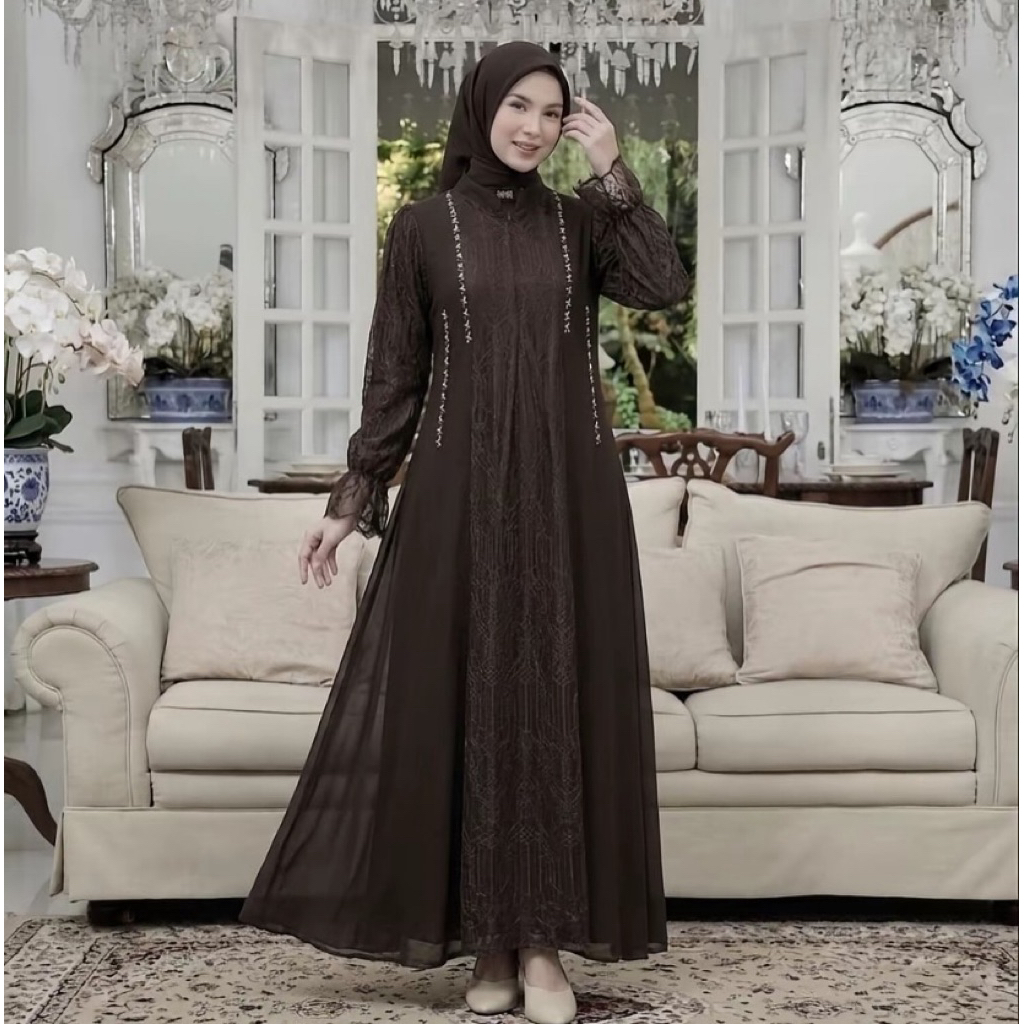 Rosline Abaya Mix Spangle Abaya Terbaru Lebaran Abaya Brukat Bahan Premium Kekinian Abaya Hitam