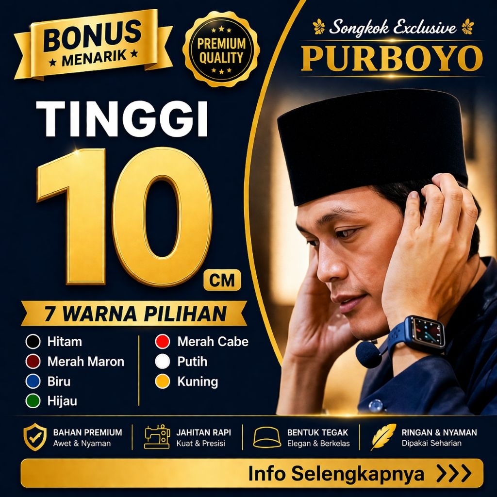 Peci Tinggi 10 cm - Bludru Halus Berkualitas Premium Model AC - Songkok Purboyo Kopiah Polos