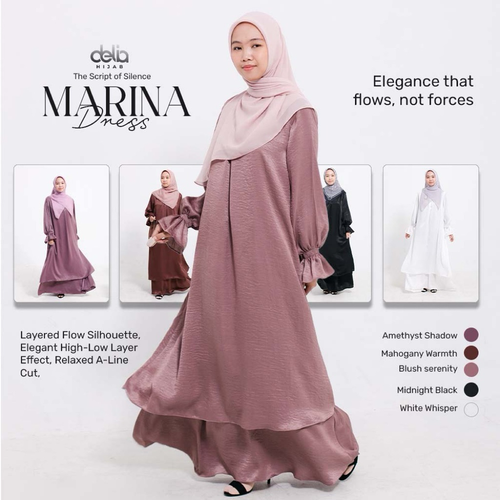 Delia Hijab - Marina Dress | Gamis Wanita Hijab Polos Elegan Cantik Dress Wanita