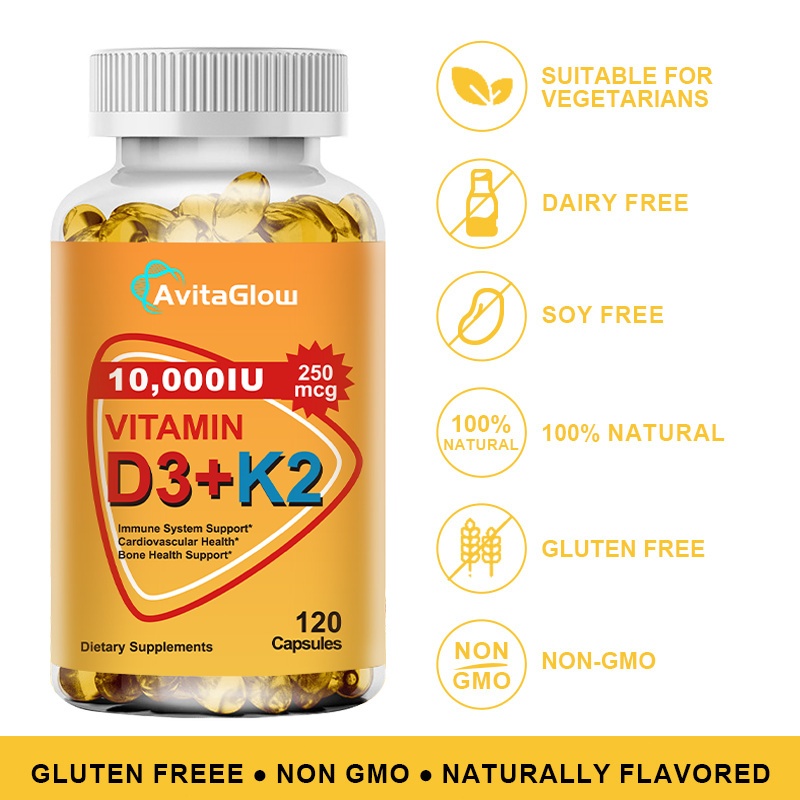 Now Multitea Vitamin D3 K2 Kapsul 10000IU Dukung Imunitas Tulang Otot Vegetarian 120 Kapsul