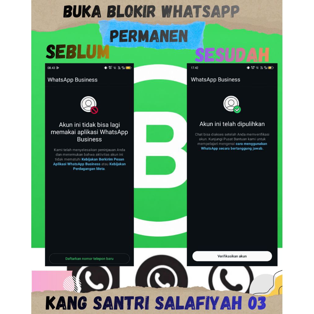 buka blokiran WhatsApp permanen &  spam
