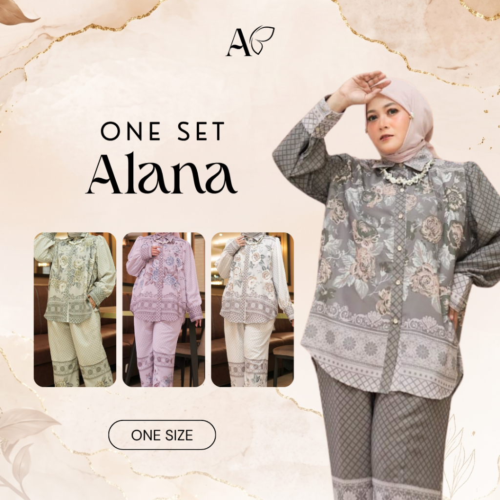 One Set Alana Kasturi Baju Setelan Wanita Jumbo Arabian Silk Motif Bunga Kekinian Celana Semi Kulot