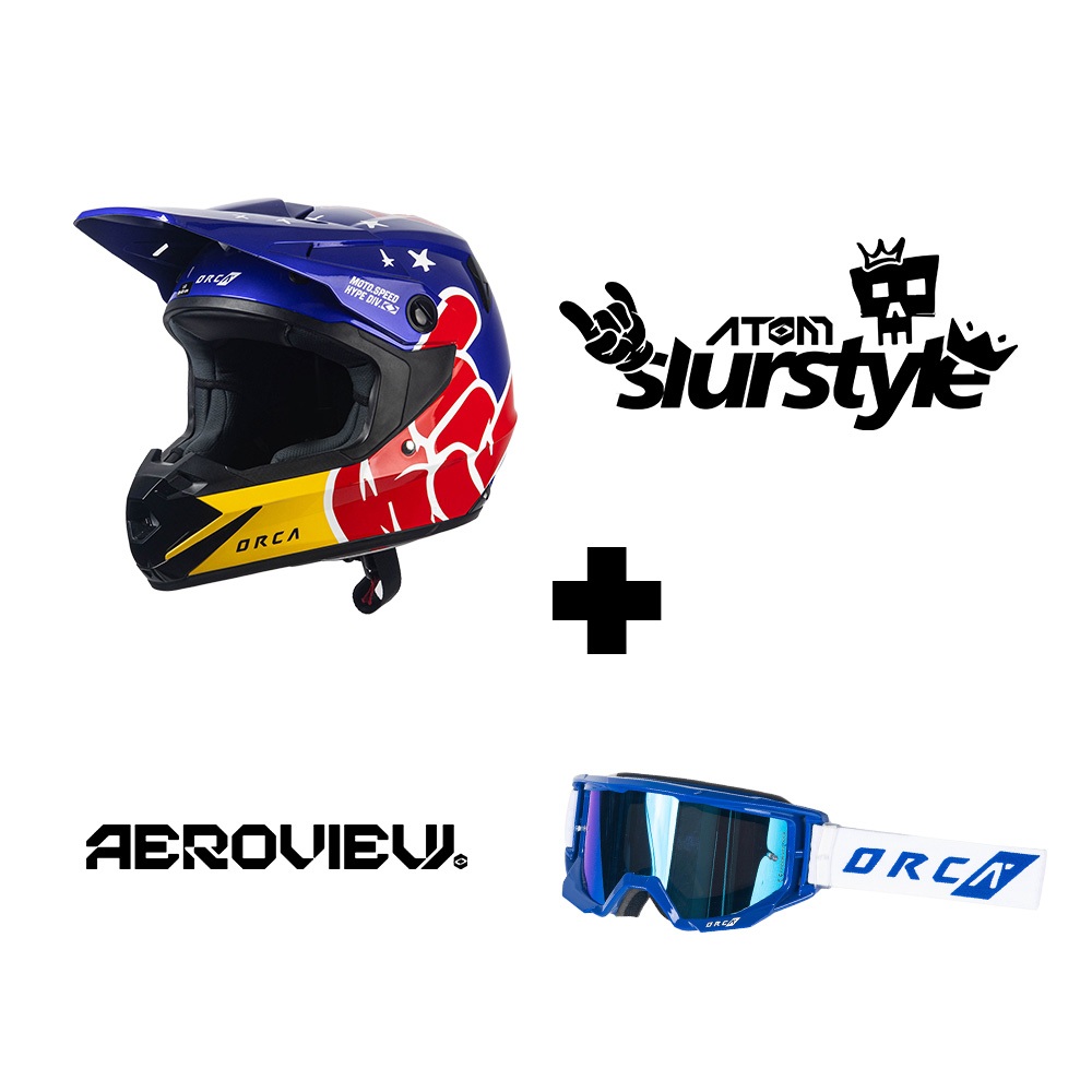 Orca Powergear - Bundling Helm ORCA X FIANMUH Slur Style + Goggle Aeroview Blue White #M